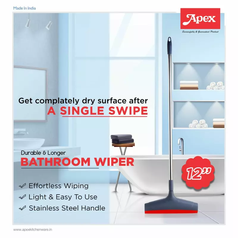 Apex Bathroom Wiper 12 inch Stainless Steel Handle - Image 2
