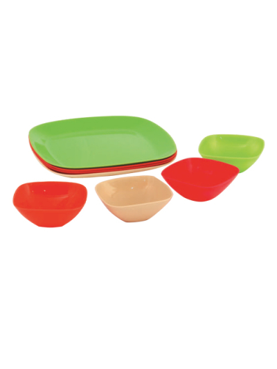 Cello Plastic Plate & Bowl Set Square Party 260 x 20 - 110 x 50mm 8pc Set (Pack of 3)