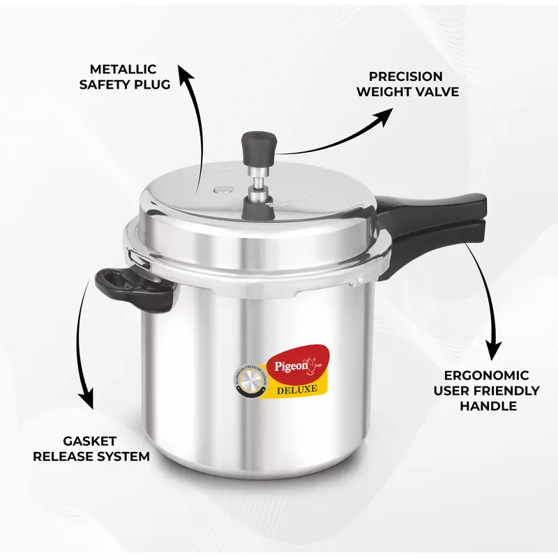 Pigeon Pressure Cooker 10L Deluxe Aluminium Outer Lid Gas Stove Compatible Ergonomically Designed Handle PP10 - Image 2