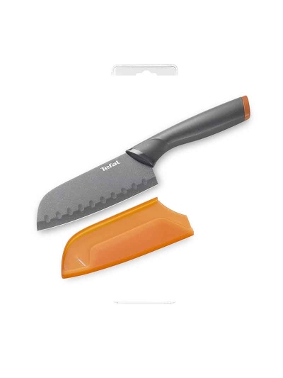 Tefal Fresh Kitchen Santoku Knife With Cover 12cm Titanium Non Stick Coating Ideal For Slicing & Chopping All Types of Food High Performance Stainless Steel K1220104
