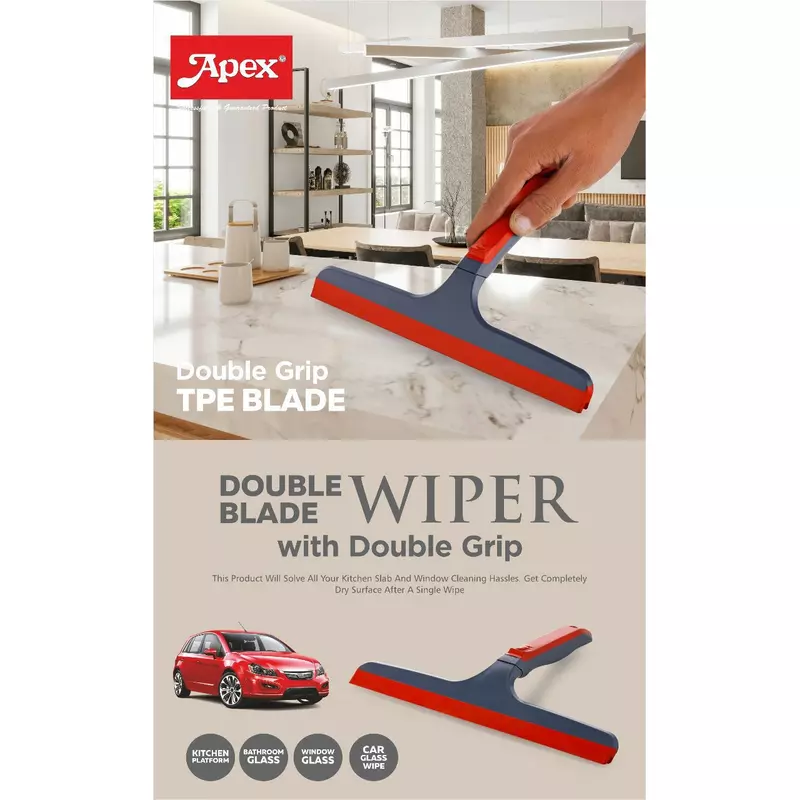 Apex Double Blade Wiper with Double Grip Handle Soft Rubber - Image 2