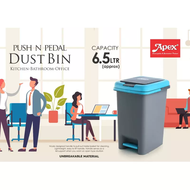Apex Push and Pedal Dustbin 6.5l Capacity Plastic Lightweight Unbreakable 450445 - Image 6