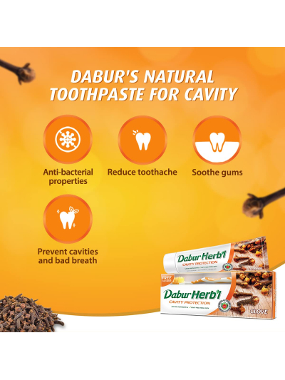 Dabur Herbal Toothpaste 150g with Brush Clove Natural Toothpaste for Cavity Protection, No Added Chemicals (Pack of 6)