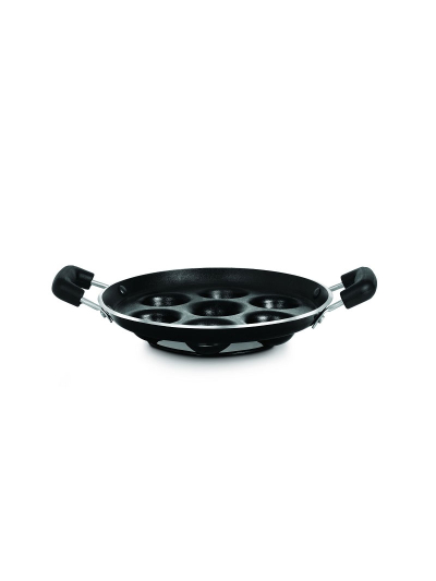 Pigeon Kitumbua 7 Hole Wondercast Aluminium 7 Rounds Panniyarkal Pan (Black)