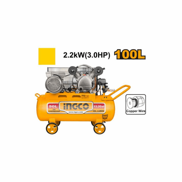 Ingco Air Compressor 2.2kW/3HP 100L with Copper Wire Induction Motor, Belt Driving System AC301008-8/AC1301008 - Image 4
