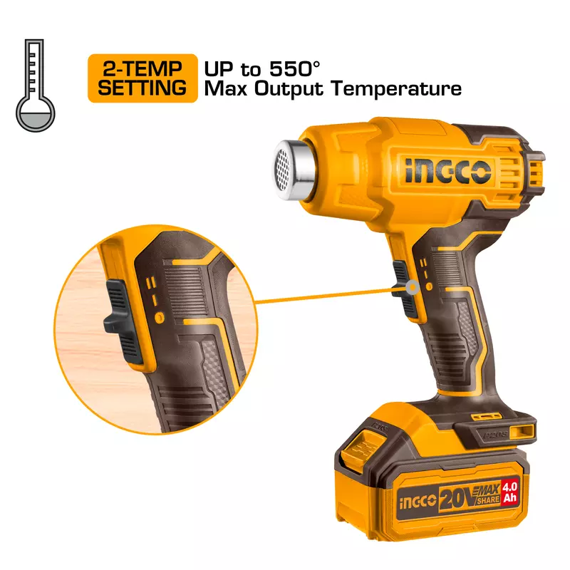 Ingco Lithium-Ion Cordless Heat Gun HGLI20025 - Image 3