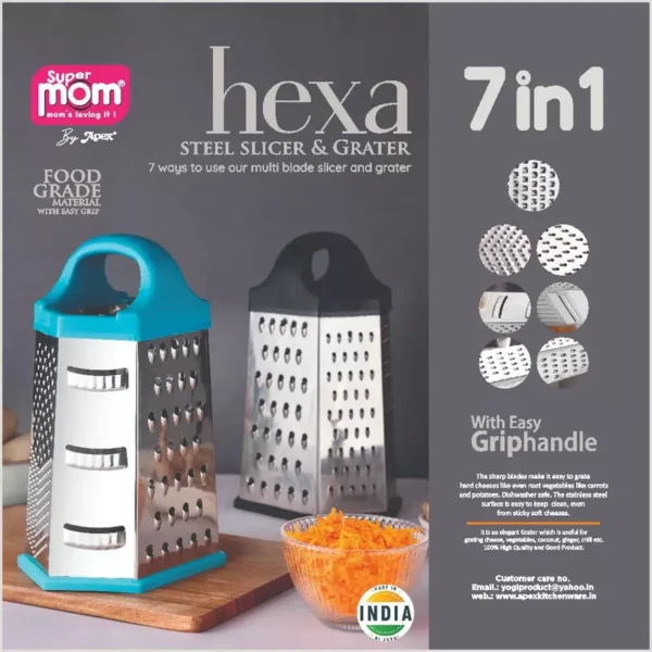 Supermom Hexa Slicer and Grater 7 in 1 Plastic Handle with Stainless Steel Body 573928 - Image 3