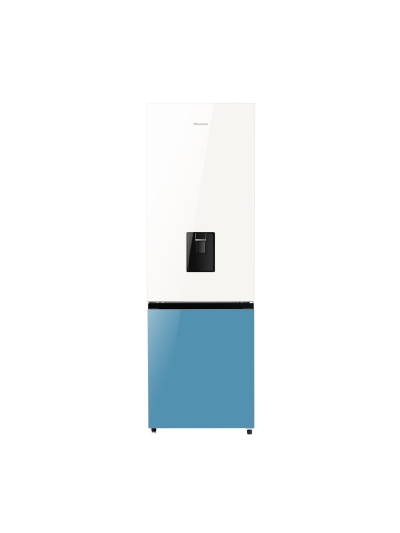 Hisense Refrigerator 350L Bottom Freezer A+ Energy Efficiency Class, Non Plumbed Water Dispenser, Reversible Door White & Blue H450BDBL-WD