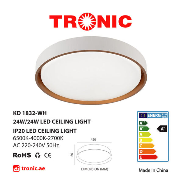 Tronic White and Gold Changeable (3 Shades) Ceiling Light - Image 3