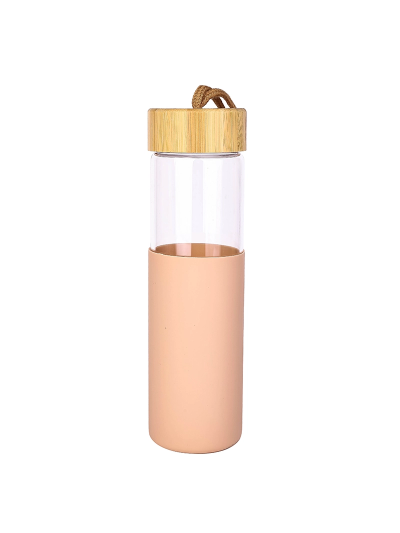 Glass Bottle 650ML Water Bottle Reusable Bottle with Bamboo Lid & Cover 9113-650