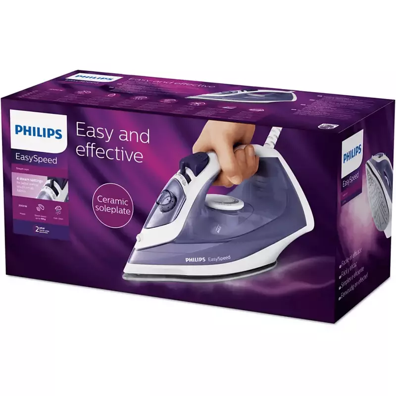Philips Steam Iron Easy Speed 2000W 220ml, Steam Boost up to 100g, Calc Clean Slider, Ceramic Soleplate, Drip Stop GC1752 - Image 9