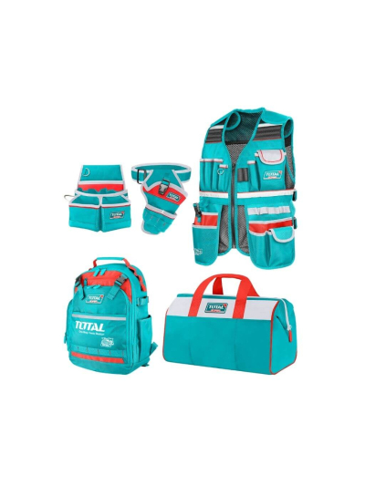 Total 5pcs Tools Bag Set with Tool Backpack, Bag, Pouch, Vest & Drill Holster TOS23090