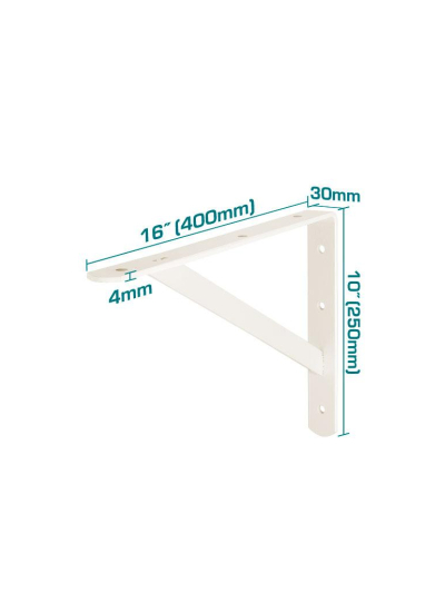 Total Heavy Duty Shelf Bracket 10x16" with 6 Attachment Points, White THDSB1016
