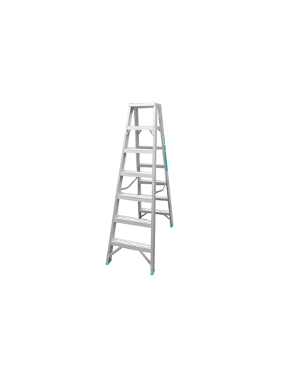 Total Double Sided Folding Ladder Aluminium 2 x 7 Steps, Easily Foldable for Space Saving Storage, Oxidation THLAD01071