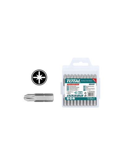 Total Screw Driver Bit Set PZ2 25mm, Magnetic, S2 Nickel Plated 20pcs Set TAC16PZ213