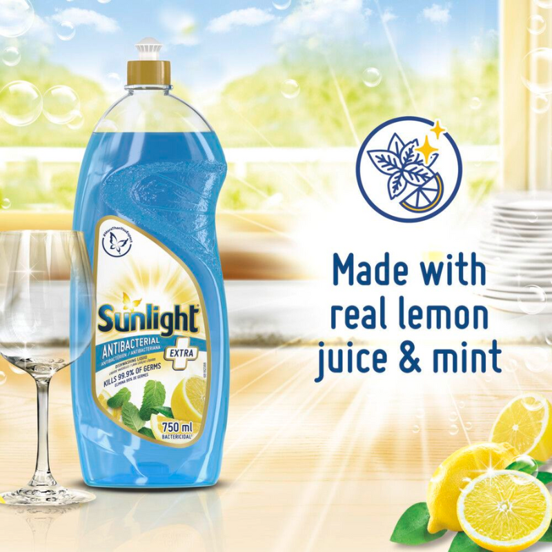 Sunlight Dish Washing Liquid Antibacterial 750ml Sparkling Clean, Eco-Friendly and Time-Saving 68665419 (Pack of 3Pcs) - Image 3