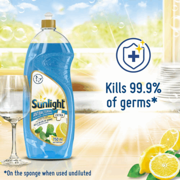 Sunlight Dish Washing Liquid Antibacterial 750ml Sparkling Clean, Eco-Friendly and Time-Saving 68665419 (Pack of 3Pcs) - Image 4