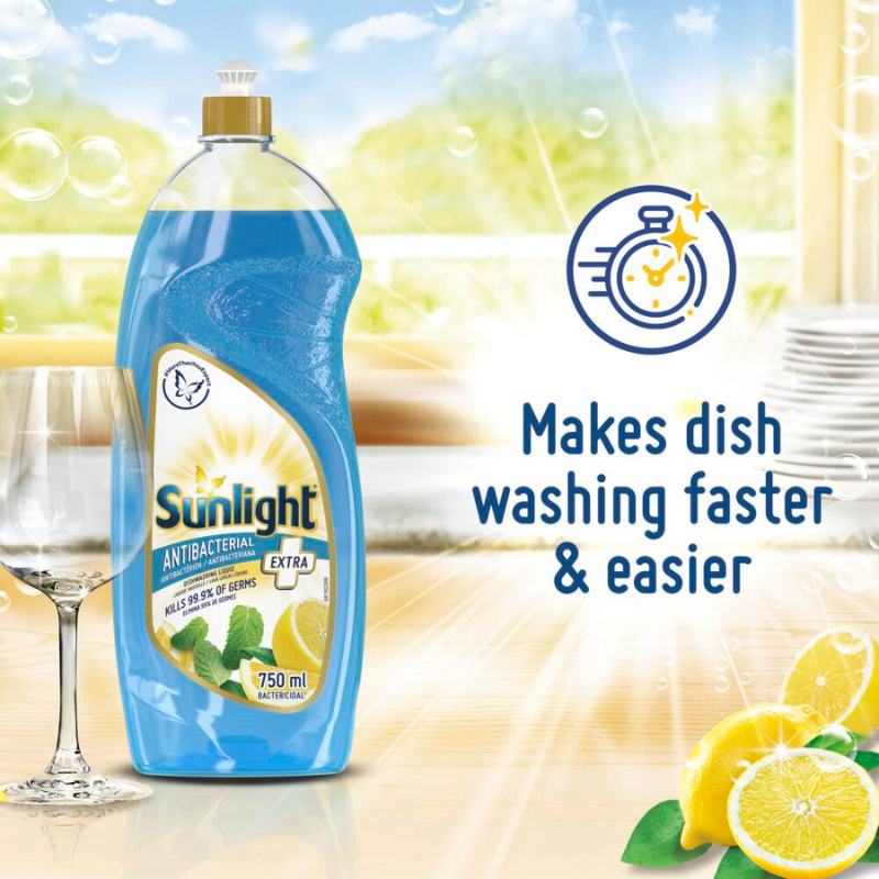 Sunlight Dish Washing Liquid Antibacterial 750ml Sparkling Clean, Eco-Friendly and Time-Saving 68665419 (Pack of 3Pcs) - Image 6