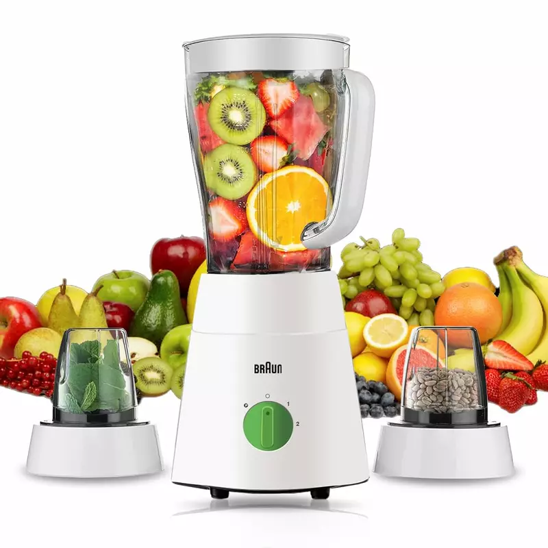 Braun Blender 1.5L 500w Mill & Chopper PowerBlend Triangular Plastic Jug, 2 Speed, Ice Crushing Function, Stainless Steel Blades JB0123WH - Image 2