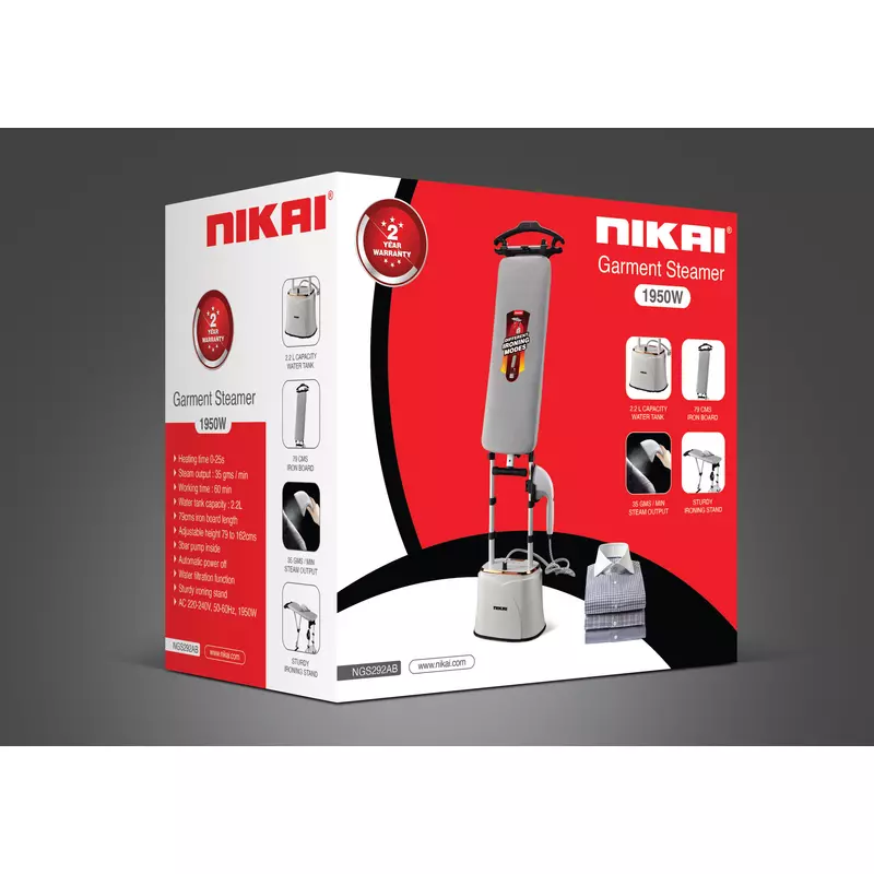Nikai Garment Steamer 2.2L Tank Suit Hanger 1950W NGS292AB Water Filtration Function 3 Bar Pump Inside 79Cm Iron Board Length Automatic Power Off - Image 3