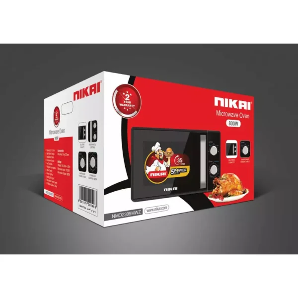 Nikai Microwave 23L Manual 5 Power Levels 800W NMO2309MWZ 35 Mins Timer Defrost Settings Cooking end Signal Pull Handle Door - Image 2