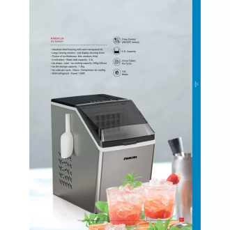 Nikai Ice Maker 3.2L Tank 24 Ice Cubes Per Cycle 1.3Kg Ice Bin Storage 130W NIM3412A Stainless Steel Housing With Semi Transparent Lid Large Viewing Window Led Display Showing Timer