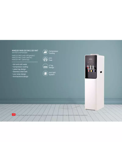 Nikai Water Dispenser 3 Taps Top Load With Refrigerator NWD2019KR 3 Taps Hot Normal and Cold Compressor Cooling Steel Tank Anti Bacterial Design