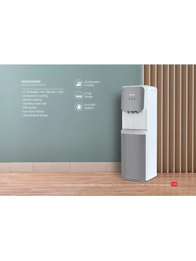 Nikai Water Dispenser 3 Taps Bottom Load With Pump NWD6000BM 3 Taps Hot Normal And Cold Compressor Cooling Steel Tank Anti Bacterial Design
