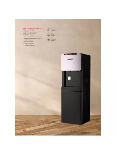 Nikai Water Dispenser 3 Taps Top Load With Refrigerator NWD777R 3 Taps Hot Normal And Cold Compressor Cooling Steel Tank Anti Bacterial Design