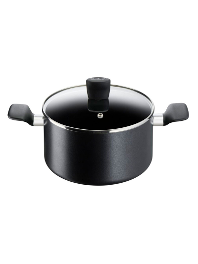 Tefal Super Cook Stew Pot 22cm + Lid Non Stick Thermo Signal 100% Safe Stew Pan Black Aluminium B4594584
