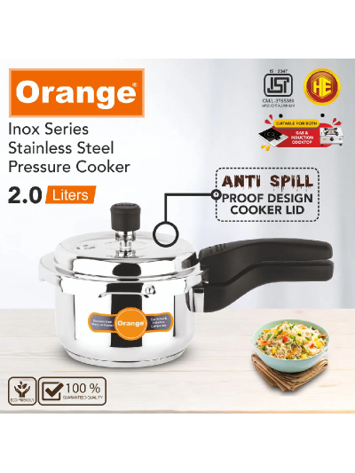 Orange Stainless Steel Pressure Cooker 2L with Outer Lid Inox Series OSPC549