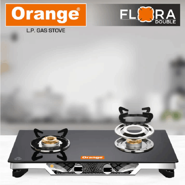 Orange Gas Stove Flora 201 with 2 Burner, Toughened Glass Top OLPG249 - Image 3