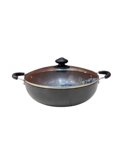 Orange Hard Anodized Deep Kadai No15 4.5L with Glass Lid OHAC107