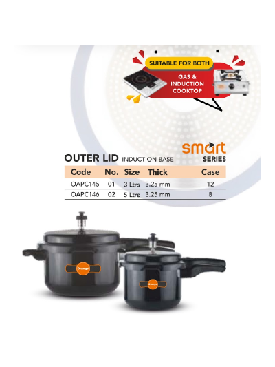 Orange Pressure Cooker Hard Anodized + Induction Based 3L with Smart Outer Lid OAPC163