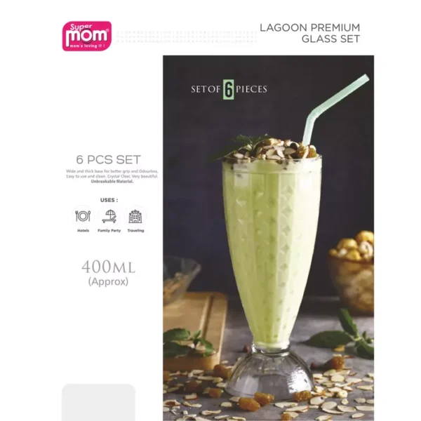 Supermom Lagoon Premium Glass Set 400ml Unbreakable Material 6pc Set 573515 - Image 2
