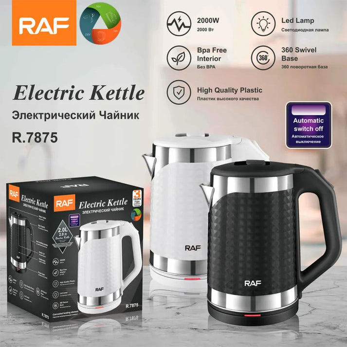 RAF Kettle 2L 2000W Stainless Steel, BPA Free Interior, 360 Swivel Base, LED Indicator Light R.7875 - Image 5