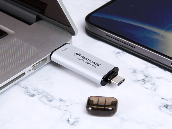 Transcend 512GB Portable External SSD - USB 3.2 Gen 2, Up to 1050 MB/s Transfer Speeds, Compatible with iPhone, iPad, Android, and Car Audio Systems, Includes 2-in-1 Type-C and Type-A Cables, Black, TS512GESD310C. - Image 10