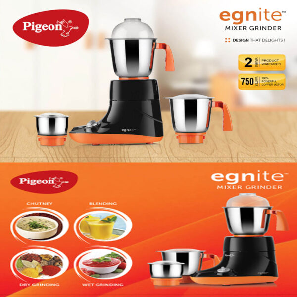 Pigeon Mixer Grinder 750w Unbreakable ABS Stainless Steel Egnite - Image 2