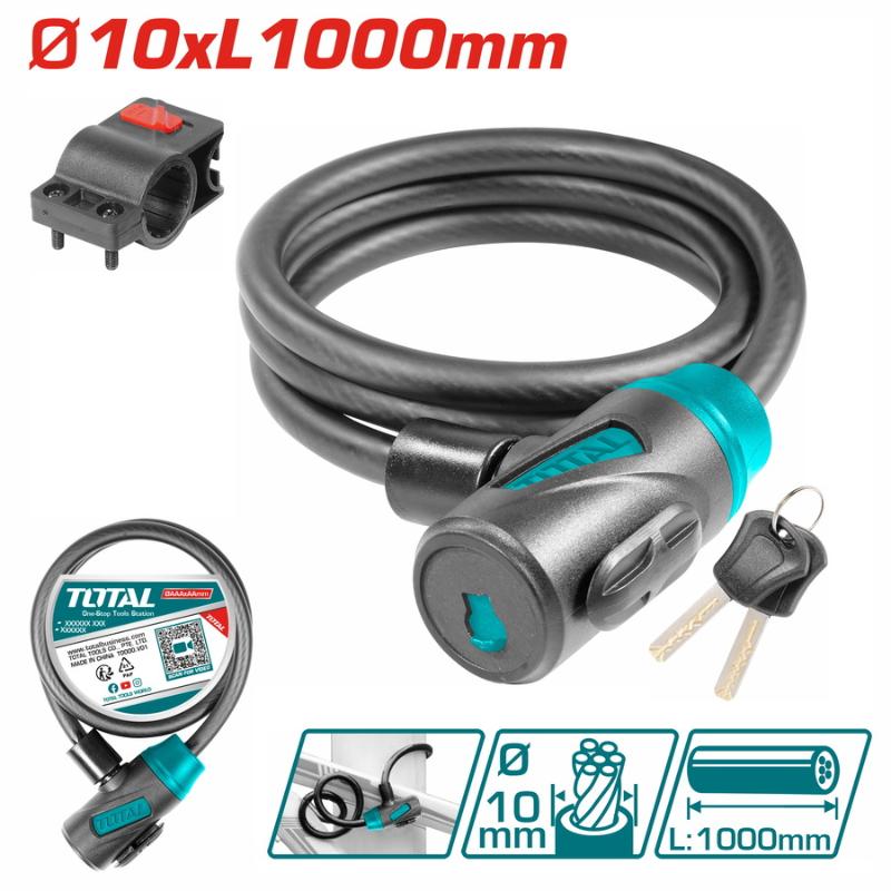 Total Padlocks Bicycle Lock 10x1000mm with Lock Frame, Can Be Rolled Up for Easy Storage with 2pcs Iron Keys TBK11010 - Image 2
