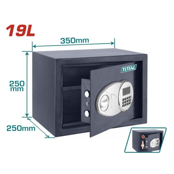 Total Electronic Safe Box, 3 to 8 Digit Code Freely 25 x 35 x 25cm 19L TESF2501 - Image 2