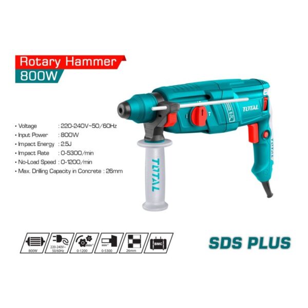 Total Rotary Hammer Drill Machine 800W SDS Plus TH308266 - Image 2
