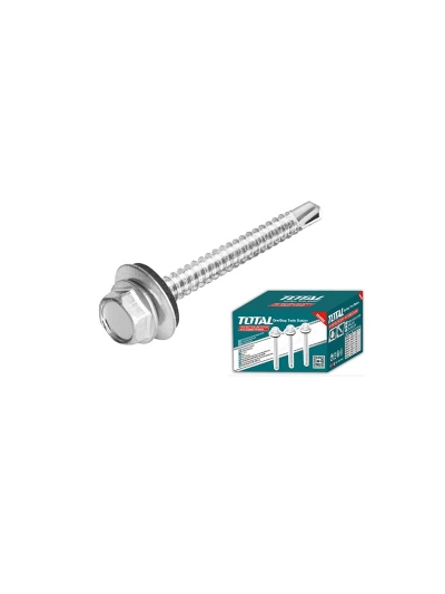 Total Self Drilling Hex Screw with Rubber Washer, Zinc Plated 14x3" (6.3x75mm) 100pcs THWHD1431