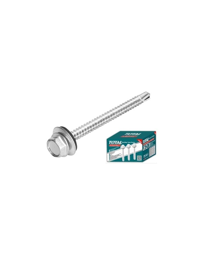 Total Self Drilling Hex Screw with Rubber Washer, Zinc Plated 14X4" (6.3x100mm) 80pcs THWHD1441
