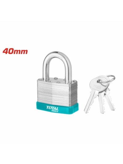 Total Laminated Padlock 40mm with 3 Iron keys, Solid Brass Cylinder with Bolts TLPK36401
