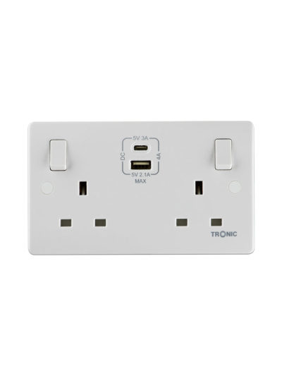 Tronic Twin Switch Socket with USB + Type C