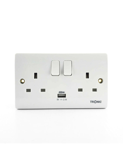 Tronic Twin Switch Socket with USB