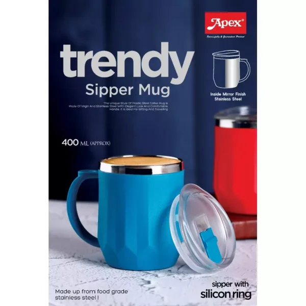 Apex Trendy Sipper Mug 400ml Spill and Leak Proof Unbreakable 450162 - Image 2