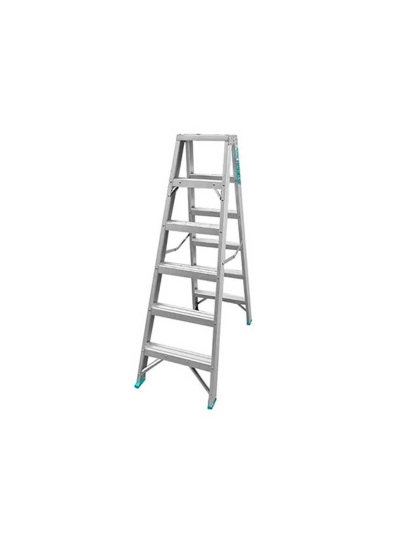 Total Double Sided Folding Ladder Aluminium 2 x 6 Steps, Easily Foldable for Space Saving Storage, Oxidation THLAD01061
