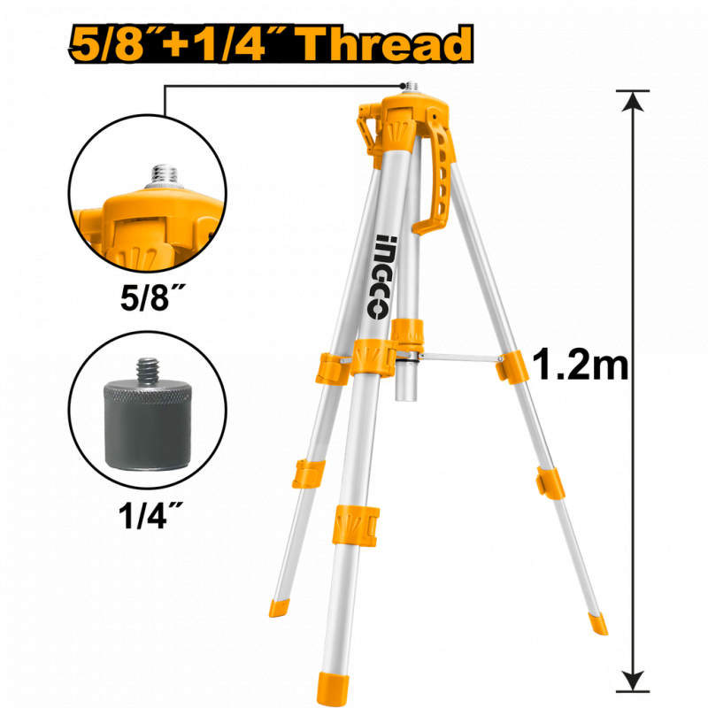 Ingco Tripod for Laser Levels 120cm 1/4", 1.2m HLLT01152 - Image 5