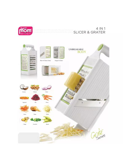 Supermom Slicer and Grater 4 in 1 Plastic Body with Stainless Steel Blade Unbreakable Body 572495